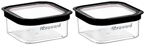 Floraware Food Safe Plastic Multiuse Square Fit-Lock Airtight Storage Jar, Grocery Container, 450 ml, set 2 BPA free, Black