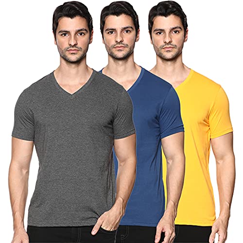 OOBANI Men’s Solid Regular Tshirt&Polo (OB1W21MHK087_Orange/Anthramilange/Navy M)