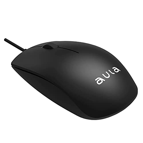 AULA AM100 Mouse with Adjustable 1200 DPI, 3 Keys| High Precision Optical Mouse with Ergonomic Design for Desktop, Laptop and PC (Black)