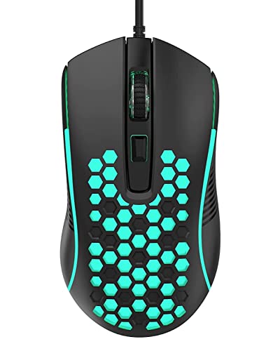 Aula S11 Wired Gaming Mouse, Ultra-Lightweight Honeycomb Computer Mice with RGB Backlit, 3600 DPI Optical Sensor, 1.5m Cable Length USB Computer Mouse for Desktop & PC Gamers (Black)