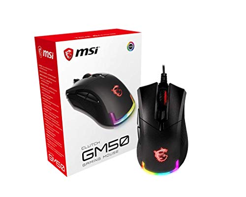 MSI Clutch GM50 Lightweight Gaming Mouse – USB, PixArt PMW-3330 Optical Sensor, RGB LED Lights, Adjustable DPI up to 7200, 1ms Polling Rate, 6 Buttons (Clutch GM50), Gaming Mouse for Laptops and PC