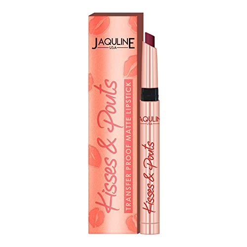 Jaquline USA Kisses & Pouts Transfer Proof,Smudge proof & Enriched with Vitamin E Matte Lipstick 1.4gm First Kiss 08