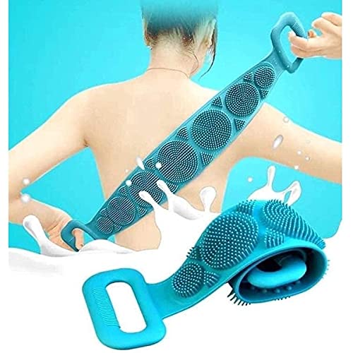 Silicone Bath Body Brush Exfoliating Double Side Silicone Body Back Scrubber Belt Long Back Cleaning Shower Strap for Men Women, (MULTI )