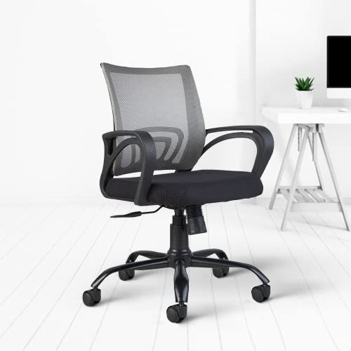 CELLBELL C107 Medium Back Mesh Office Chair/Study Chair/Revolving Chair/Computer Chair for Work from Home Metal Base Height Adjustable Reclining Chair [Grey]