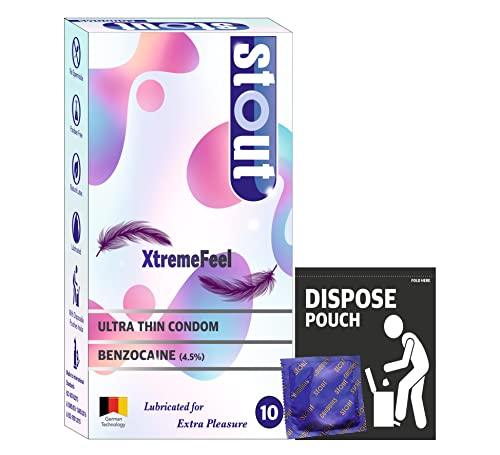 Stout Ultra Thin Longlast XtremeFeel Condoms for Men | Lubricated for Extra Pleasure | Thinnest condom for XtremeFeel-10 Count/Pack of 1
