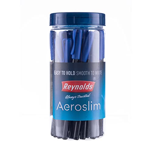 Reynolds AEROSLIM BP 25 CT JAR – BLUE | Ball Point Pen Set With Comfortable Grip | Pens For Writing | School and Office Stationery | Pens For Students | 0.7 mm Tip Size