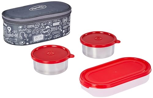 Pigeon Lunch Box Fresh Meal Stainless Steel Insulated Tiffin Box | Executive, School, Travelling| Pack of 3 – Grey (2 Year Warranty)