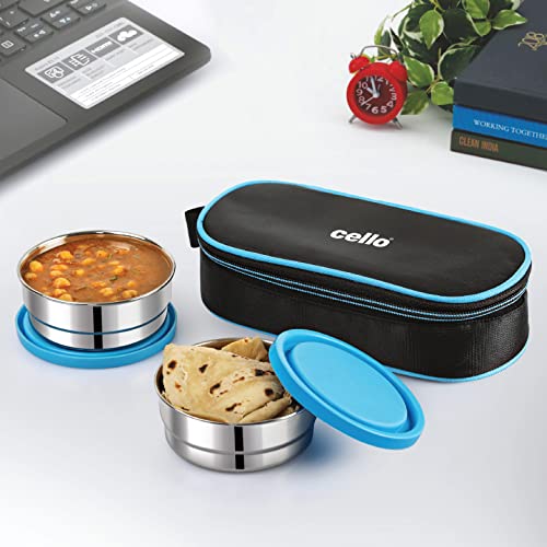CELLO Eco Bite Stainless Steel Lunch Box for Office & School, 2 Containers, Blue