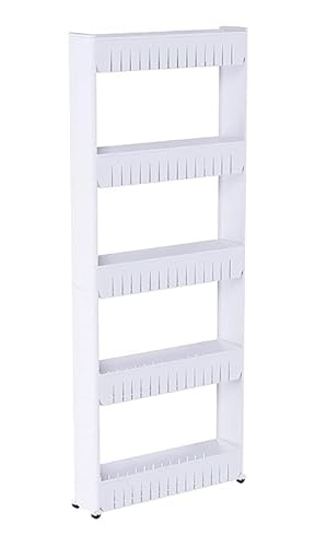 Attro Slim Rack 5 Layer Rack Made with Heavy Plastic Material Lightweight,Foldable and Portable Simple Assembly Comes with Movable Wheels Perfect for Kitchens Storage Organizer,Homes,Offices-White