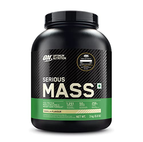 Optimum Nutrition (ON) Serious Mass High Protein High Calorie Weight Gainer Powder – 3 kg (Vanilla) with Vitamins and Minerals, Suitable for Vegetarians