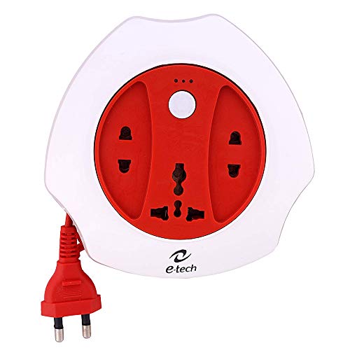 E-tech Extension/power/Flex Box Board Strip with 3 Socket and Supply Indicator (Red, 1 Piece)