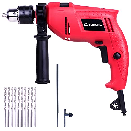 Buildskill Professional DIY Reversible BGSB13RE Hammer Drill Machine with 10 Bits Hammer Drill (13 mm Chuck Size, 500 W)