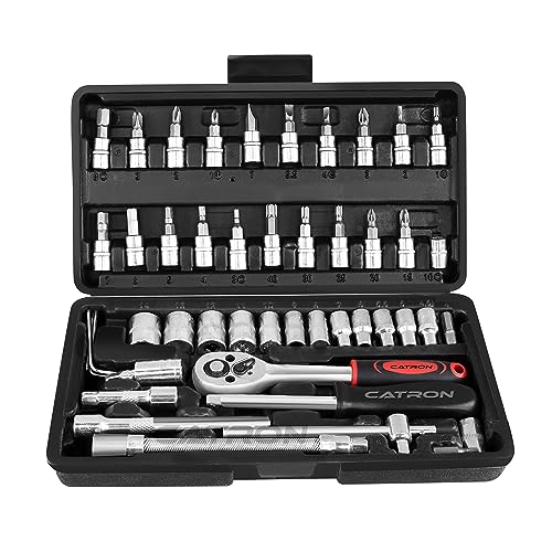 Catron 46 In 1 Pcs Tool Kit & Hand Tool Kit Wrench Set Multi Purpose Combination Tool Case Precision Socket Set,Screwdriver and Socket Set,Bike, Car Tool