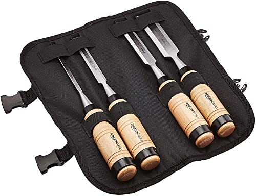 amazon basics 4-Piece Wood Chisel Set – 1/4-Inch to 1-Inch, Wooden Handle Set of 1