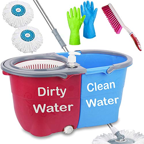 V-Mop Ultra Double Bucket Spin Mop – 360 Degree Self Dry Twin Magic Cleaning Floor Mop Set for Home & Office-UT26