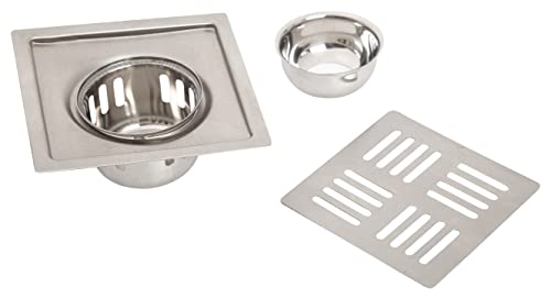 Vantage VAL- 198 (A) Stainless Steel Drain Cover Square Capsule with CCT And Removable Grate Plain Easy to Install & Clean Suitable for Garden Bathroom Kitchen (Matt, 6″)