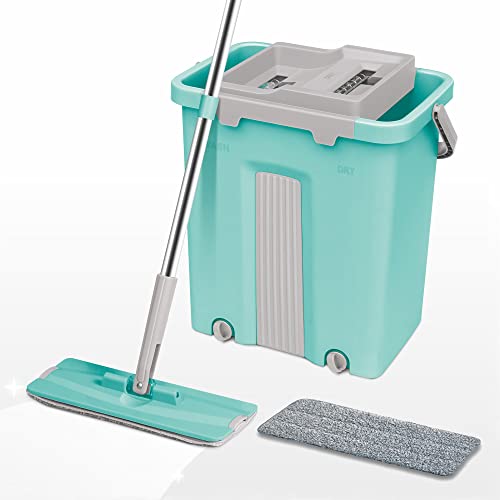 Spotzero By Milton Sterling Flat Mop with Bucket | Cleaning Mop | Dry Compartments | Sturdy Basket