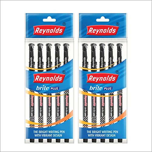Reynolds BRITE PLUS 5 PEN BAG – PACK OF 2 | BLACK I Lightweight Ball Pen With Comfortable Grip for Extra Smooth Writing I School and Office Stationery | 0.7mm Tip Size | Pen for BTS