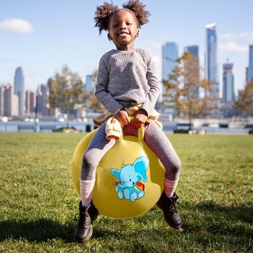 ToyMagic Sit & Bounce Hop Ball 45cm (17.7 Inch.)|Jumping Ball|Bouncy Ball with Handle|Indoor Outdoor Toy|Best Birthday Gift for Boys & Girls 3yr+Made in India|BIS Approved|Yellow Color