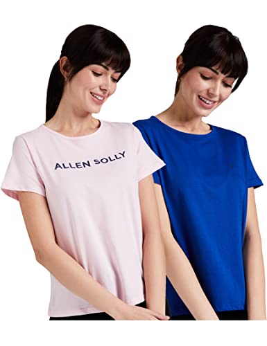 Allen Solly Women’s Regular T-Shirt – Pack of 2 (AHKCCRGP392059_Medium Blue L)