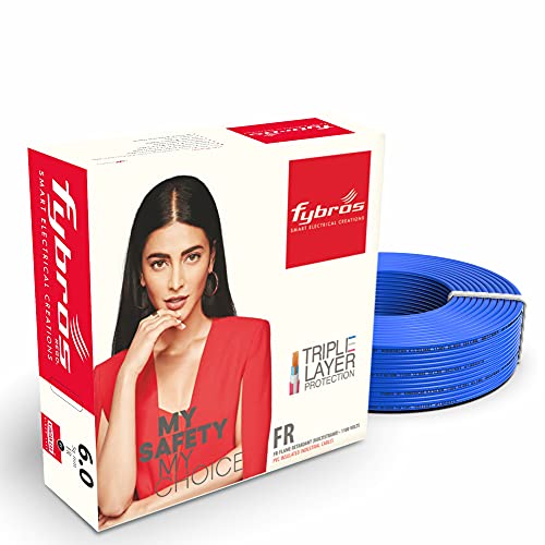 Fybros by Kundan Cab PVC Insulated 6 Sq Mm Wire| Multistrands Flame Retardant Blue Copper Wires & Cables| Cables For wiring | 6 Sq Mm Blue wire 90 meter| Industrial Wire Cable| Electrical Wire