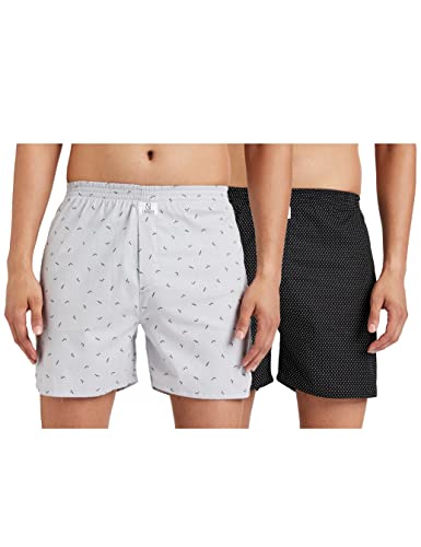 Longies Men’s Cotton Boxer (Pack Of 2) (LGBOXPO2008L_Multicolor_L_PK Of 2_Black_L)
