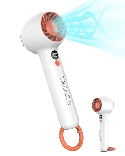 ARCTICOOL Portable Mini Fan – Rechargeable Hand Fan with 3 Adjustable Speeds and Battery Digital Display, 2000mAh Battery Small Fan(White)