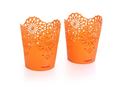 Nayasa Lacy 2 Piece Plastic Tall Basket Set, Orange