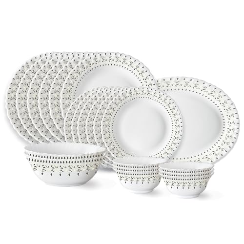 Larah by Borosil Fluted Ora Gold Dinner Set 21 Pieces, Opal Glass Dinner Plates & Bowls Crockery Set for Dinning, White