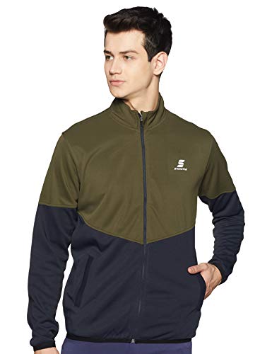 Amazon Brand – Symactive Men’s Polyester Hooded and Crew Neck Warm Up Jacket (SYK-05,Olive-Small_Olive1_S)