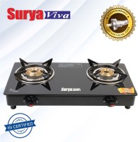 SURYAVIVA Photon 2B BK Toughened 2 Cast Iron (Igniton,Black) Glass Manual Gas Stove(2 Burners)