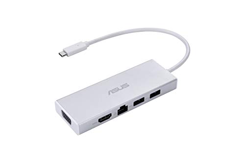 ASUS OS200 USB-C DONGLE with Two USB 3.0 Ports, Gigabit Ethernet Port, HDMI and VGA, Support with Windows 10 OS & Above, Not Compatible with Mac OS, White