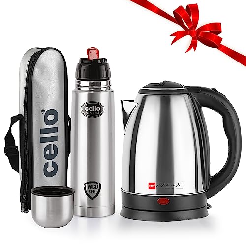 Cello Quick Boil Pride Electric Kettle, 1.8 Ltr, Flipstyle Bottle with Jacket, 750 ml Electric Kettle (2.55 L, Silver)
