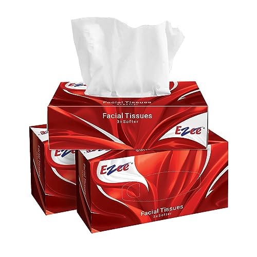 Ezee 2 Ply Facial Tissue Paper 100 Pulls x Pack of 3 | Ultrasoft, Absorbent, Travel Pack, Car Box Tissues | 300 Pulls