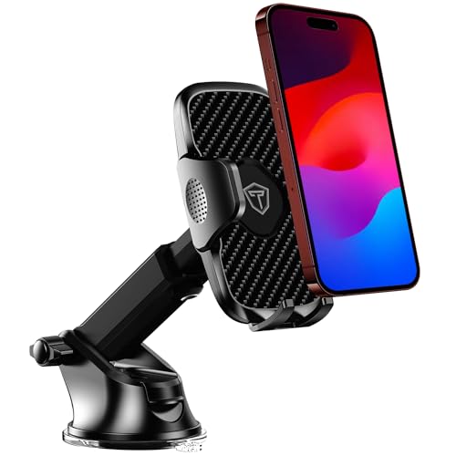Tukzer Universal Car Mount Mobile Holder Stand| Strong Suction Cup, Double Shift Locking for Dashboard Windshield| Quick Touch Release, Long Telescopic Arm, 360° Rotatable Head| for All Mobile Phones,Black