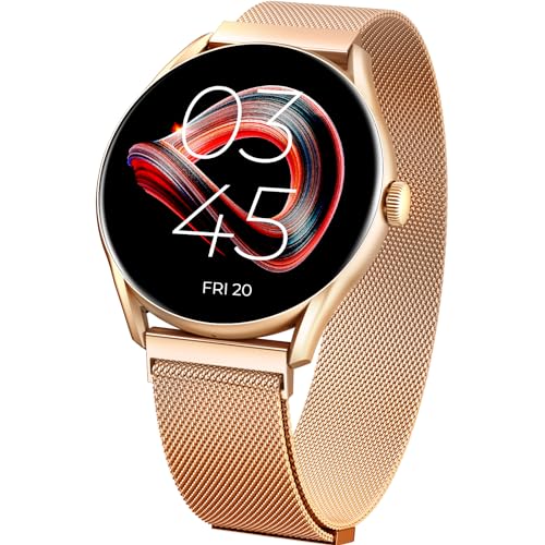 beatXP Vega 1.43″ (3.6 cm) Super AMOLED Display, One-Tap Bluetooth Calling Smart Watch, 466 * 466px, 1000 Nits Brightness, Always On Display, 24/7 Health Monitoring, IP68 (Gold Metal Magnetic)