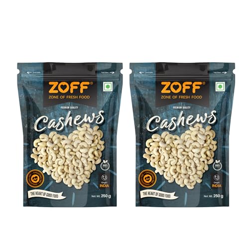 Zoff Premium Whole Cashews | Whole Crunchy Cashew | Pack of 2-250gm each | Premium Kaju nuts | Nutritious & Delicious | Gluten Free | Source of Minerals & Vitamins | Net 500gm