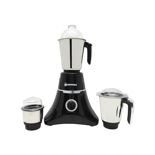 ARSOMAA Diamo Mixer Grinder Power Pro 750-Watt Elevate Your Culinary Creations with 3 Jars, Stainless Steel Blades, and 24-Month Warranty – Sleek Black Edition