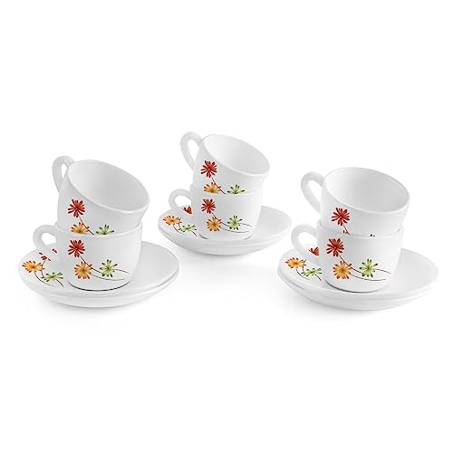CELLO Dazzle Queen Cup & Saucer 130 ml | Home and Kitchen Decor Items | Cups, Mugs and Saucer for Kitchen | Coffee Cup and Saucer Set | 6 Units | Margarita, White