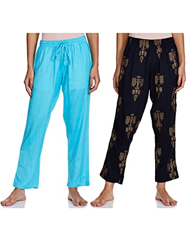 Indigo Women’s Pack of 2 Pajamas(AW21/BLC-082H_ Blue+ Teal_Medium)