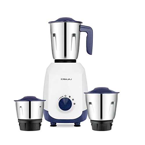 Bajaj Ninja Series Grace 500W Mixer Grinder with DuraCut® Blades, 3 Stainless Steel Mixer Jars with 2-in-1 Function Blades (Dry Grinding Jar), 5-Yr Motor Warranty, Midnight Blue