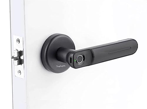 Helett HT210 Digital Door Lock with 50 Fingerprint Manual Key with Mortise Support USB Emergency Unlock|Suitable for 30mm-100mm Aluminium and Wooden Door fit with Right and Left Door Handle(Black)