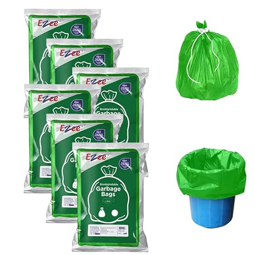 Ezee Flat Medium Garbage Bags 180 Pcs | 19 X 21 Inch | 30 Pcs x Pack of 6 | Green Dustbin Trash Bag