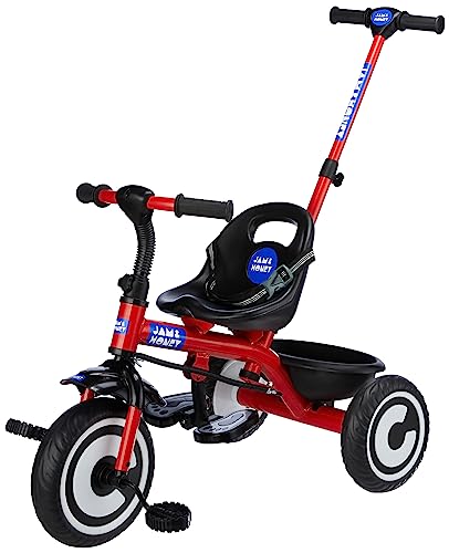 Amazon Brand – Jam & Honey Tricycle for Kids | Plug N Play | Parental Handle and Seatbelt (Red)