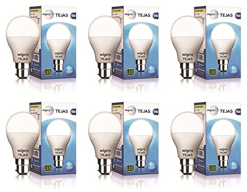 wipro 9W B22D Led White Bulb, Pack Of 6 (Tejas)