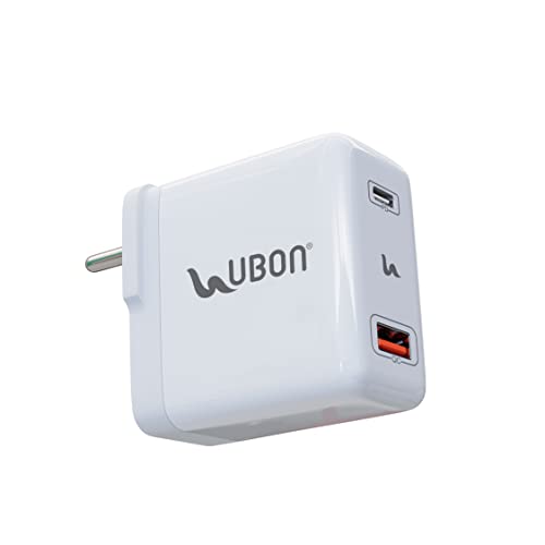 UBON CH-008 65W Type C and USB Ports Adapter, Fast Charging Power Adaptor for All iOS & Android Smartphone and Other Devices | Overvoltage | Overpower | Short-Circuit Protection, Compatible with Tablets