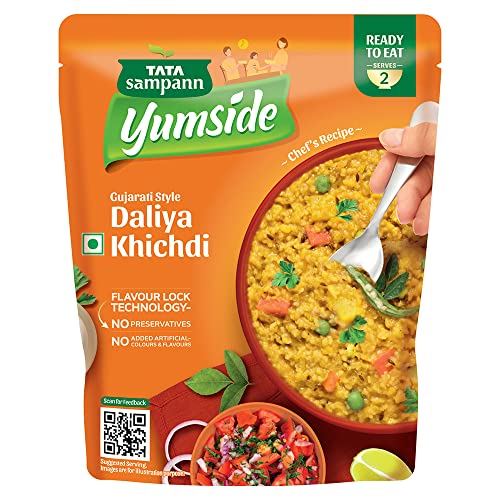 Tata Sampann Yumside Gujarati Style Daliya Khichdi, Just 60 seconds to heat, NO Preservatives, NO Added Artificial – Colours, Flavours, Ready To Eat Meal, Serves 2 Pax, 285g