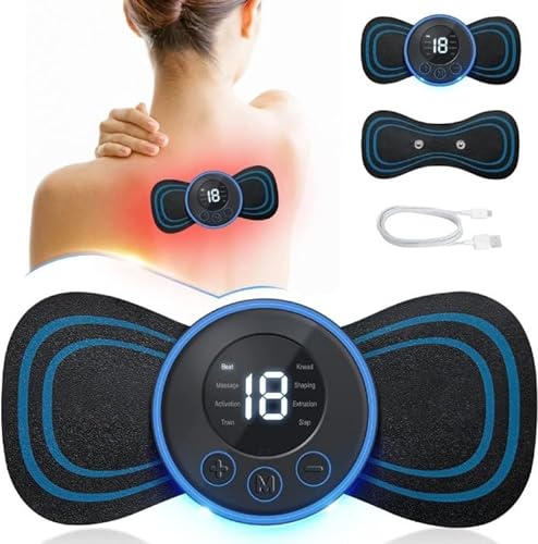 Zx Full Body Mini Butterfly TENS Massager with 8 Modes, 19 Levels Electric Rechargeable Portable EMS Patch for Shoulder, Neck, Arms, Legs, Neck, Men/Women