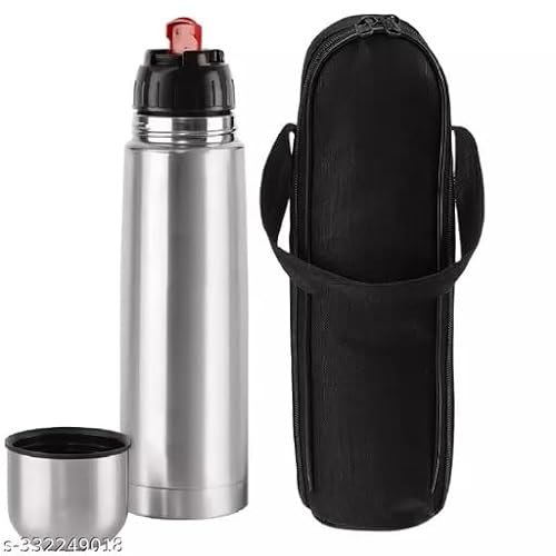 Flipstyle Stainless Steel Vacuum Insulated Flask with Jacket 500 ml | Hot and Cold Water Bottle with Flip lid | Double Walled Silver Bottle for Home, Office, Travel | Steel Bottle 500ML