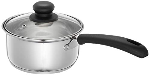 Amazon Brand – Solimo Stainless Steel Saucepan with Glass Lid, Induction Base (16 cm, 1.5L)